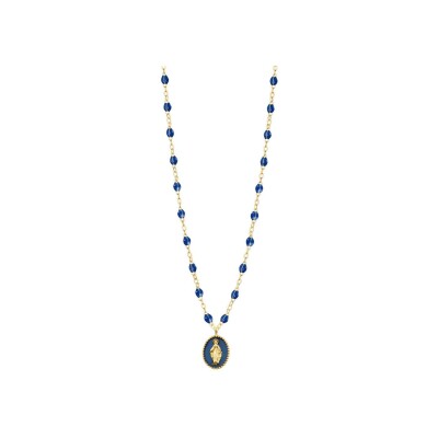 Collier Gigi Clozeau Madone en or jaune et résine bleu prusse, taille 42cm