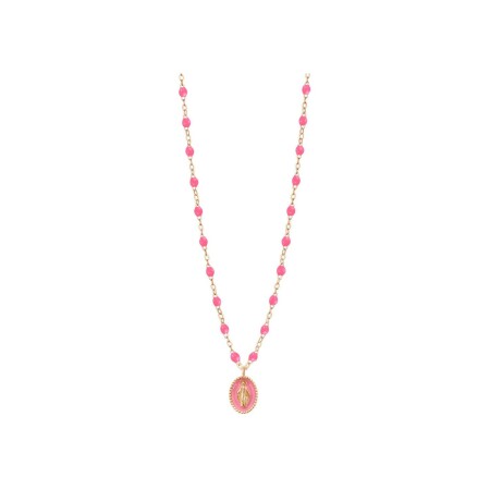 Collier Gigi Clozeau Madone en or rose et résine rose fluo, taille 42cm