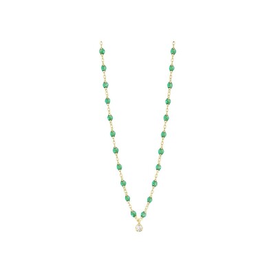 Collier Gigi Clozeau Gigi Suprême en or jaune, résine menthe et diamants, taille 42cm