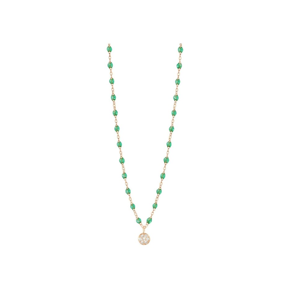 Collier Gigi Clozeau Puce en or rose, résine menthe et diamants, taille 42cm