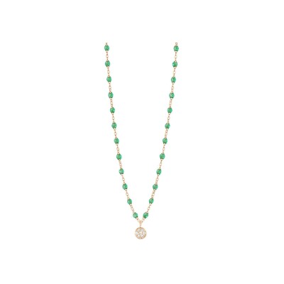 Collier Gigi Clozeau Puce en or rose, résine menthe et diamants, taille 42cm