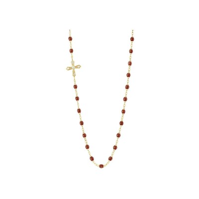 Collier Gigi Clozeau Croix Vintage en or jaune, résine moka et diamants, taille 42cm