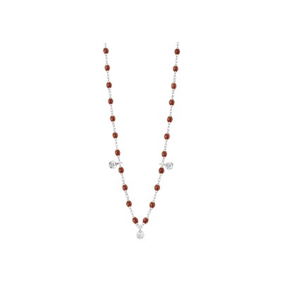 Collier Gigi Clozeau Gigi Suprême en or blanc, résine moka et diamants, taille 45cm