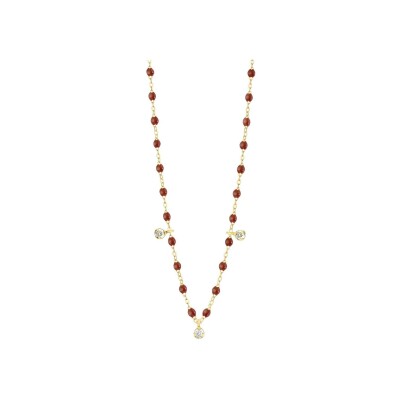 Collier Gigi Clozeau Gigi Suprême en or jaune, résine moka et diamants, taille 45cm