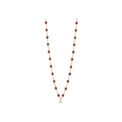 Collier Gigi Clozeau Gigi Suprême en or rose, résine moka et diamant, 42cm