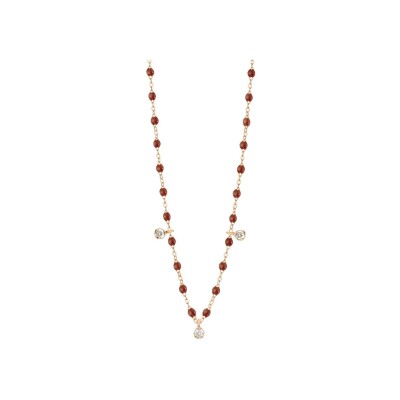 Collier Gigi Clozeau Gigi Suprême en or rose, résine moka et diamants, 45cm