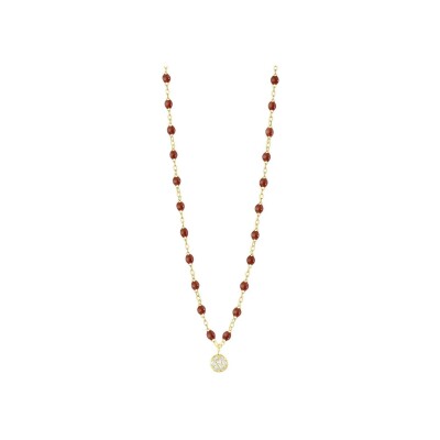 Collier Gigi Clozeau Puce en or jaune, résine moka et diamants, taille 42cm