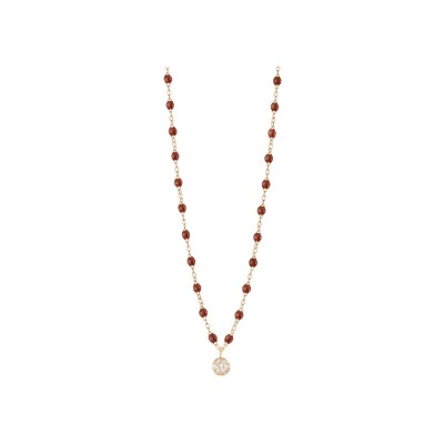 Collier Gigi Clozeau Puce en or rose, résine moka et diamants, taille 42cm