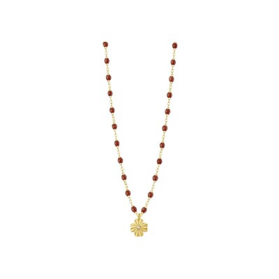 Collier Gigi Clozeau Trèfle Lumière en or jaune, résine moka et diamant, 42cm