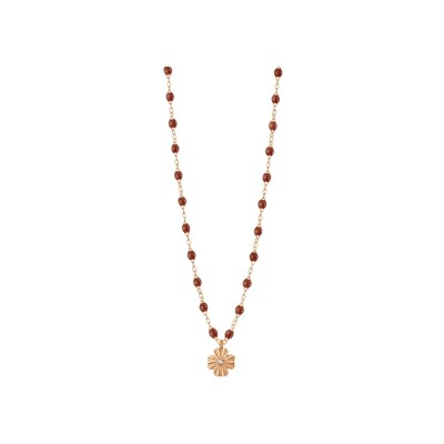 Collier Gigi Clozeau Trèfle Lumière en or rose, résine moka et diamant, 42cm