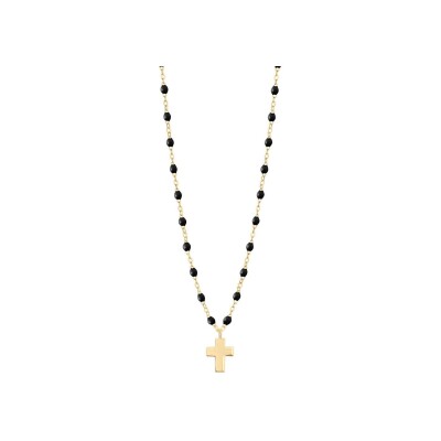 Collier Gigi Clozeau Croix en or jaune et résine noire, 42cm