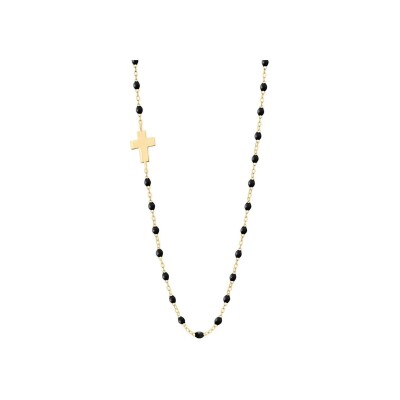 Collier Gigi Clozeau Croix en or jaune et résine noir, taille 42cm