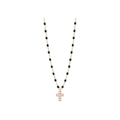 Gigi Clozeau Croix necklace, rose gold, black resin and diamonds, size 42cm