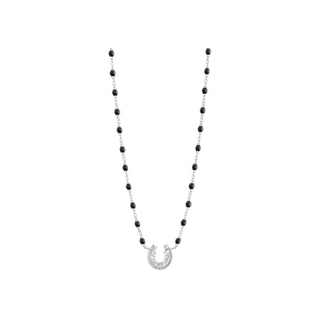 Collier Gigi Clozeau Fer Ã  cheval en or blanc, résine noir et diamants, taille 42cm