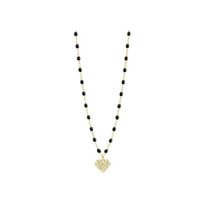 Collier Gigi Clozeau In Love en or jaune, résine noir et diamants, taille 42cm