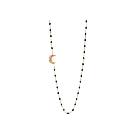 Collier Gigi Clozeau Lune en or rose, résine noire et diamant, taille 42cm