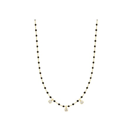 Collier Gigi Clozeau Mini en or jaune, résine noir et diamants, taille 42cm