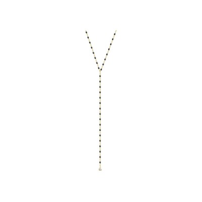 Collier Gigi Clozeau Mini en or jaune, résine noir et diamants, taille 50cm