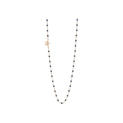 Collier Gigi Clozeau Etoile en or rose, résine bleu nuit et diamants, taille 42cm