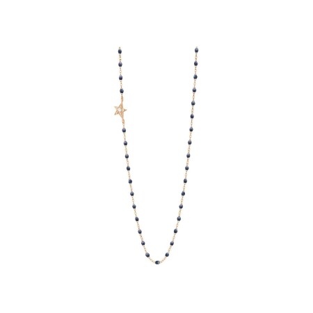 Collier Gigi Clozeau Etoile en or rose, résine bleu nuit et diamants, taille 42cm