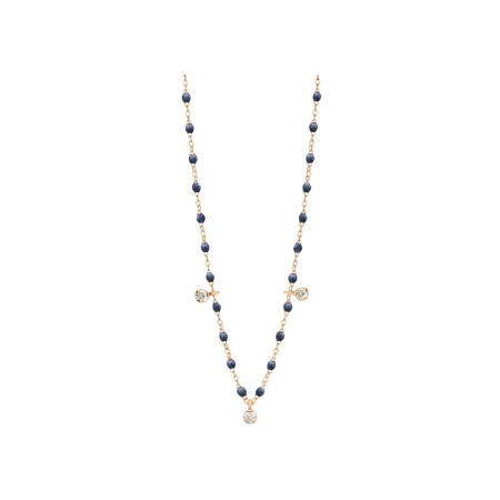 Collier Gigi Clozeau Gigi Suprême en or rose, résine bleu nuit et diamants, taille 45cm