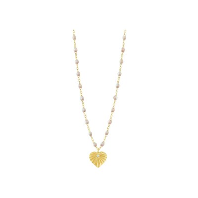 Collier Gigi Clozeau Cœur lumière en or jaune, résine opale et diamant, 42cm