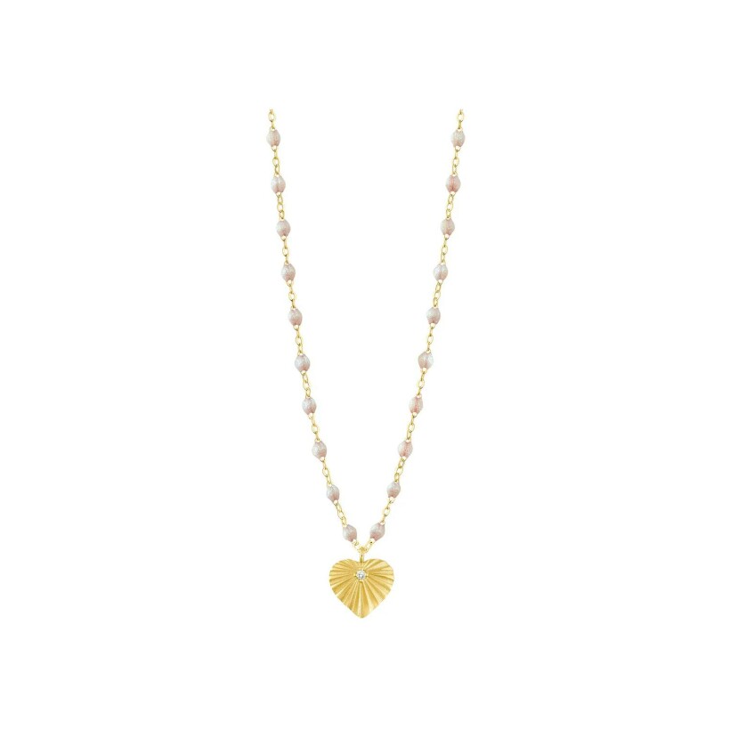 Collier Gigi Clozeau Cœur lumière en or jaune, résine opale et diamant, 42cm