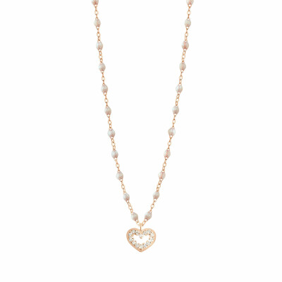 Collier Gigi Clozeau Coeur Suprême en or rose, résine opale et diamants, 42cm