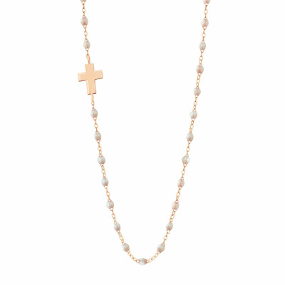 Collier Gigi Clozeau Croix en or rose et résine opale, 42cm