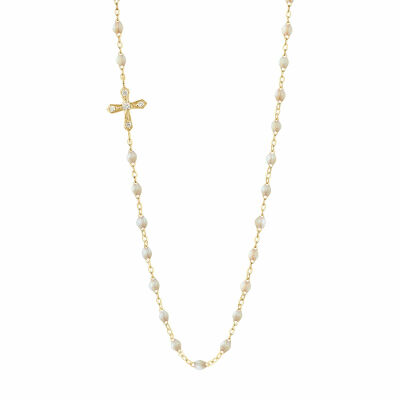 Collier Gigi Clozeau Croix Vintage en or jaune, résine opale et diamants, 42cm