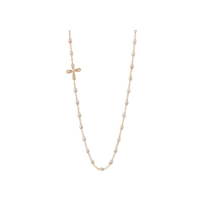 Collier Gigi Clozeau Croix Vintage en or rose, résine opale et diamants, 42cm