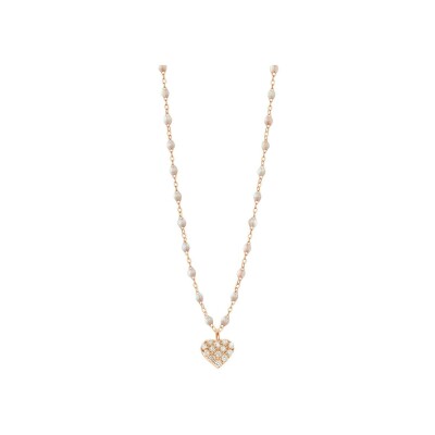 Collier Gigi Clozeau In Love en or rose, résine opale et diamants, taille 42cm