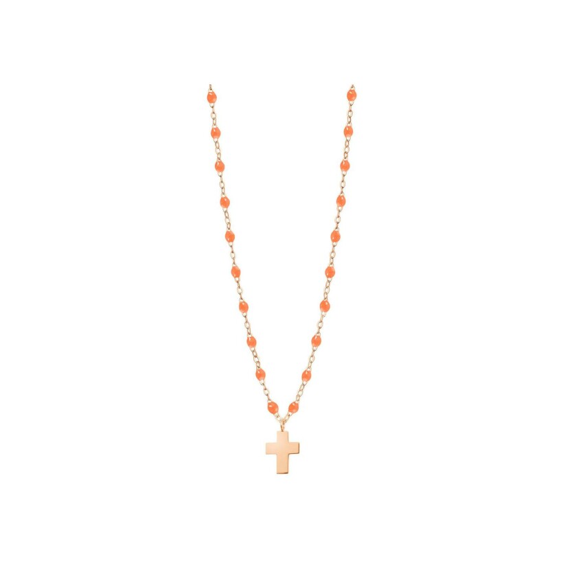 Gigi Clozeau Croix necklace, rose gold, fluorescent orange resin, size 42cm