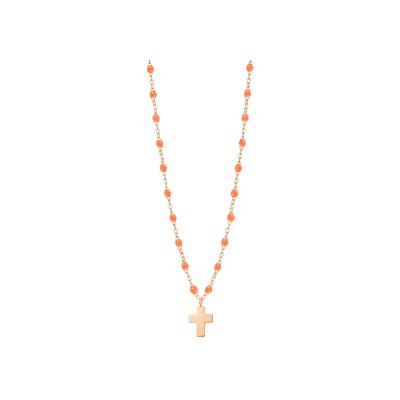 Gigi Clozeau Croix necklace, rose gold, fluorescent orange resin, size 42cm