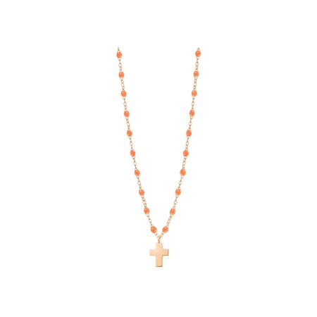 Collier Gigi Clozeau Croix en or rose et résine orange fluo, taille 42cm