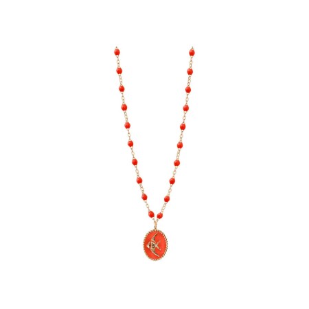 Collier Gigi Clozeau Poisson Ange en or rose et résine corail, taille 42cm