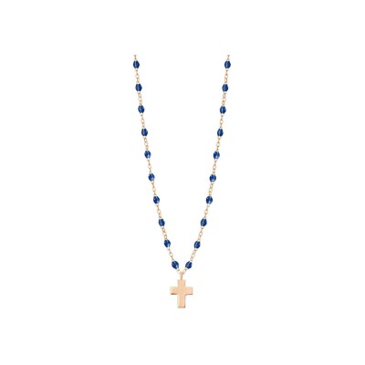 Collier Gigi Clozeau Croix en or rose et résine bleu prusse, taille 42cm