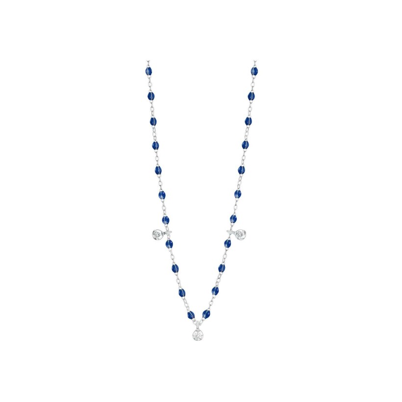 Collier Gigi Clozeau Gigi Suprême en or blanc, résine bleu prusse et diamants, taille 45cm