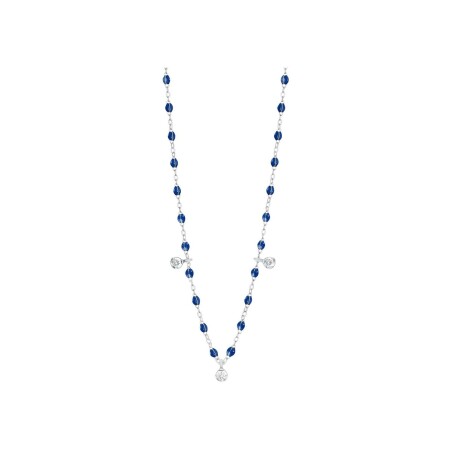 Collier Gigi Clozeau Gigi Suprême en or blanc, résine bleu prusse et diamants, taille 45cm