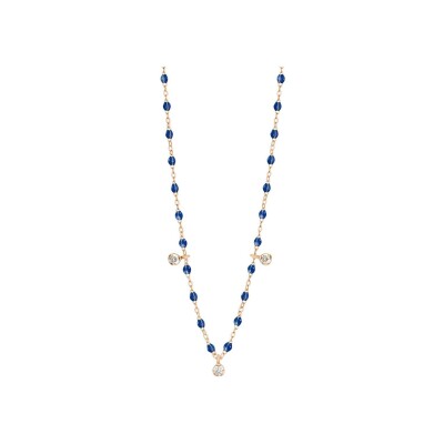 Collier Gigi Clozeau Gigi Suprême en or rose, résine bleu prusse et diamants, taille 45cm