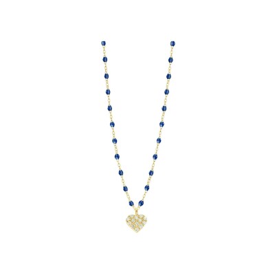 Collier Gigi Clozeau In Love en or jaune, résine bleu prusse et diamants, taille 42cm