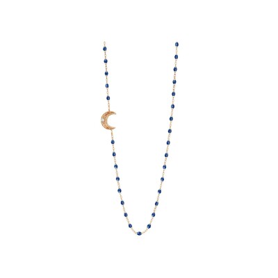 Collier Gigi Clozeau Lune en or rose, résine bleu prusse et diamant, taille 42cm