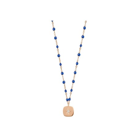 Collier Gigi Clozeau Miss Gigi en or rose, résine bleu prusse et diamants, taille 42cm