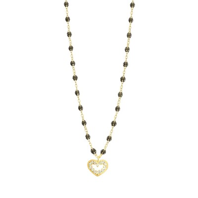 Collier Gigi Clozeau Coeur Suprême en or jaune, résine quartz et diamants, 42cm