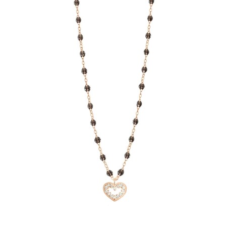 Collier Gigi Clozeau Coeur Suprême en or rose, résine quartz et diamants, 42cm