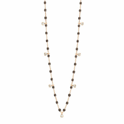 Collier Gigi Clozeau Gigi Suprême en or rose, résine quartz et diamants, 50cm