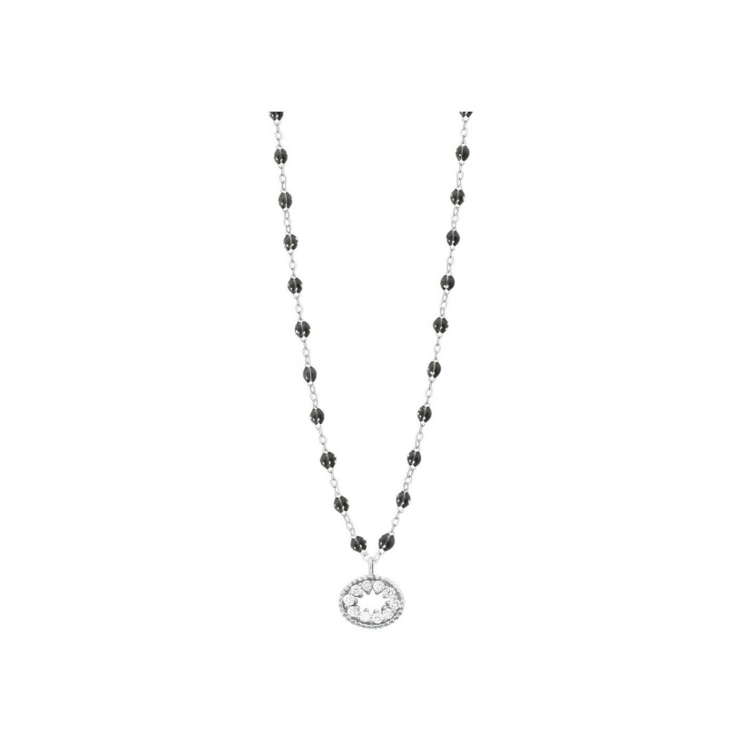 Collier Gigi Clozeau Å’il de Pirate en or blanc, résine quartz et diamants, taille 42cm