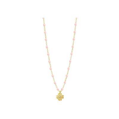 Collier Gigi Clozeau Trèfle Lumière en or jaune, résine rose bébé et diamant, 42cm