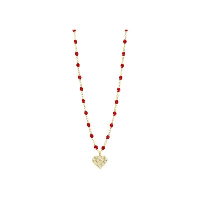 Collier Gigi Clozeau In Love en or jaune, résine rubis et diamants, taille 42cm