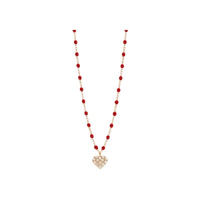Collier Gigi Clozeau In Love en or rose, résine rubis et diamants, taille 42cm